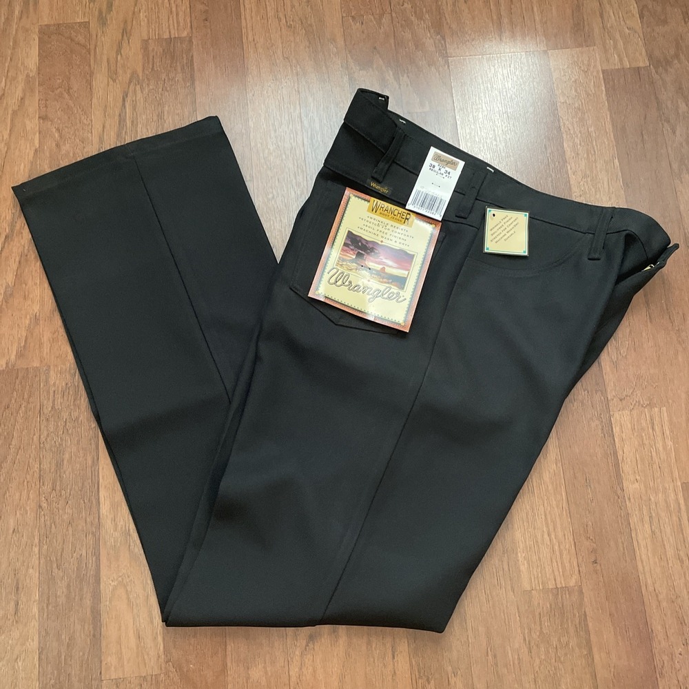 NEW VTG Wrangler Pants Mens 38X34 Black Wrancher Bootcut Western Cowboy 90s
